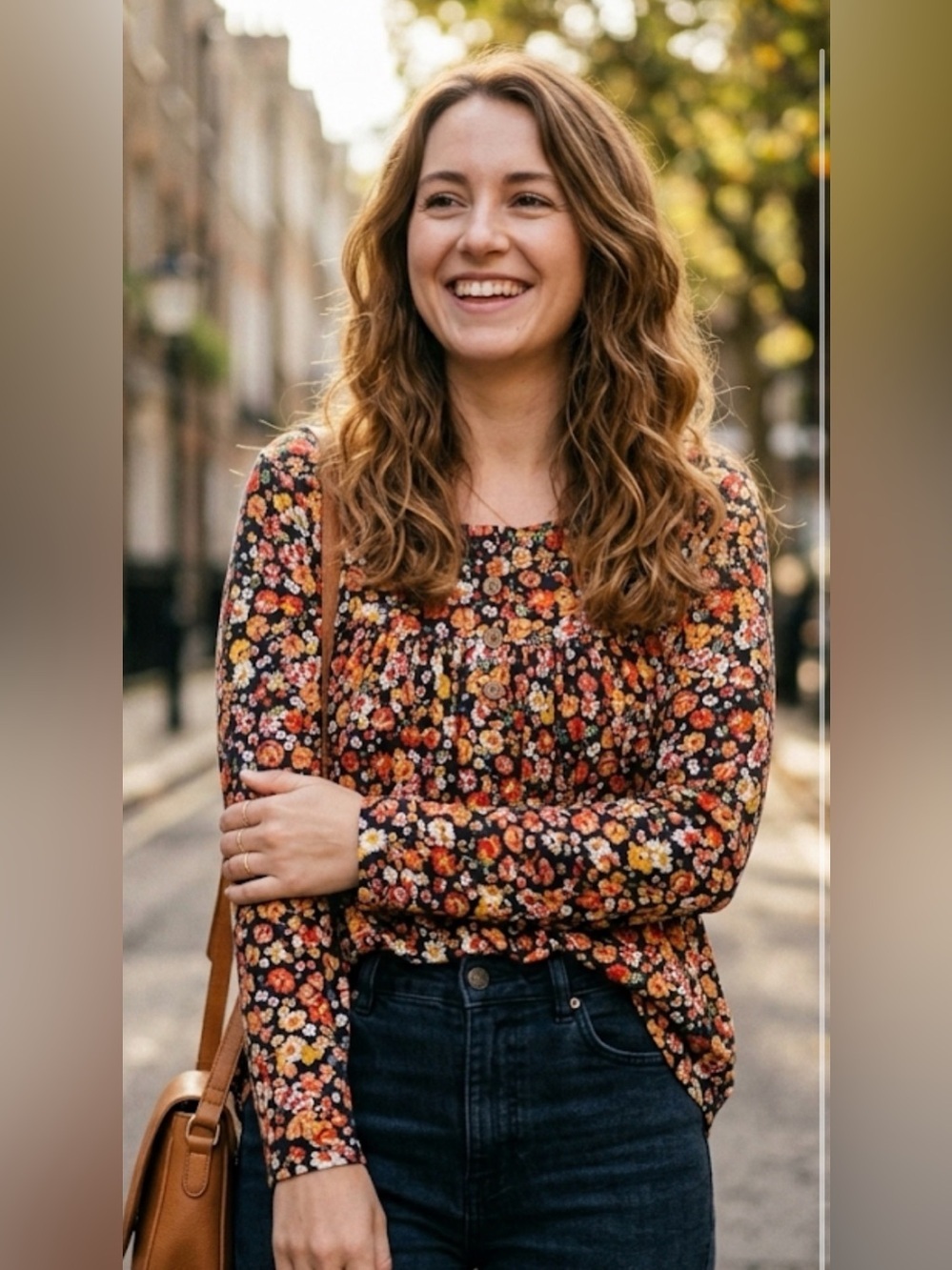 Floral Long-Sleeve Peasant Top - Black Multi